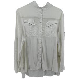 Jamie Sadock Sunsense Button Down Shirt Pockets Long Sleeve White Medium